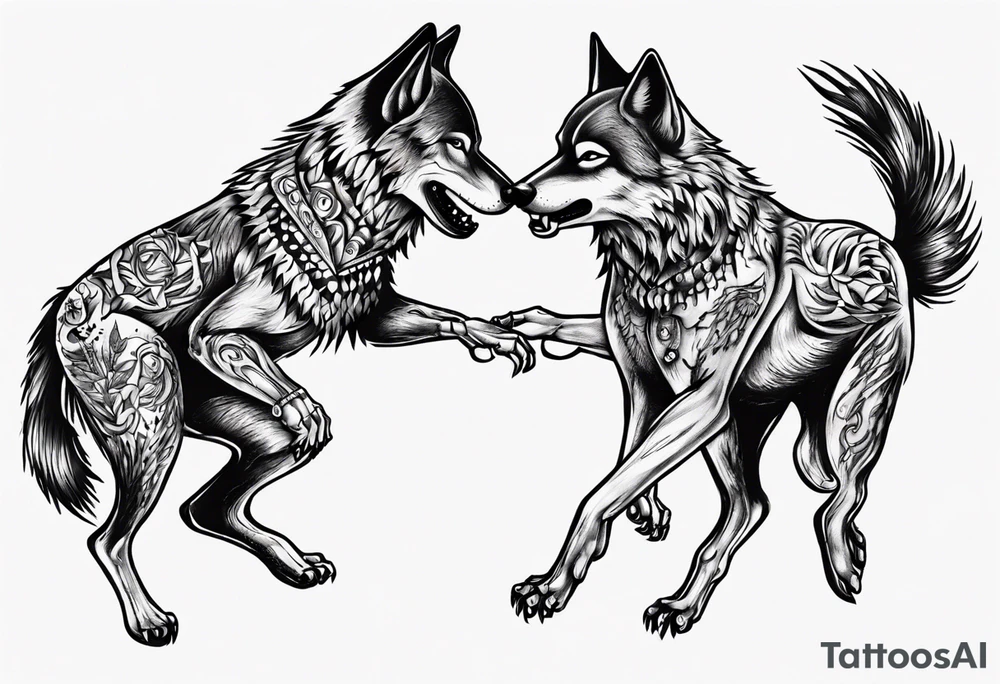 two wolves dancing salsa tattoo idea