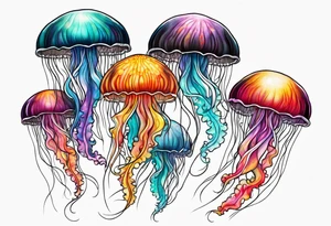 Glowing coloured jellyfish tattoo idea