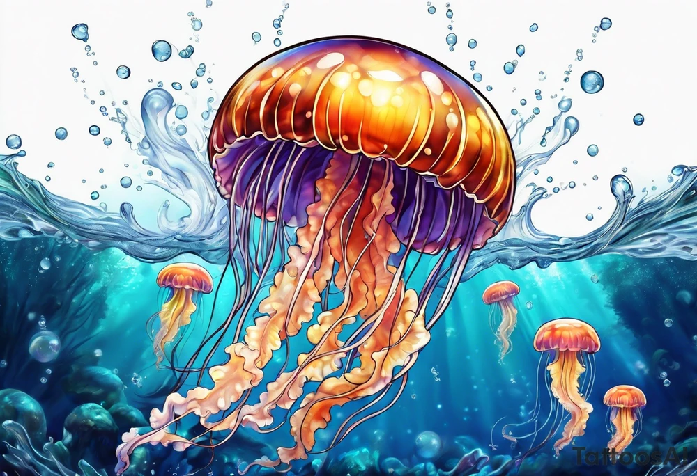 Jellyfish swimming bubbles tattoo idea