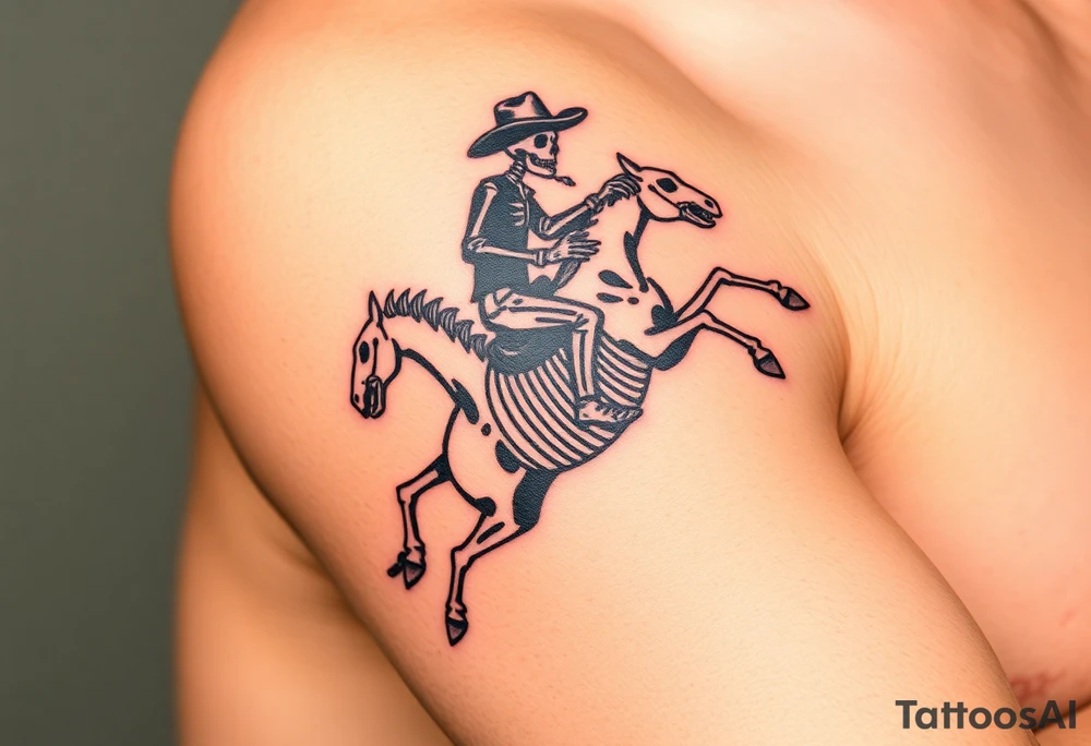 Skeleton cowboy on a bucking skeleton horse tattoo idea