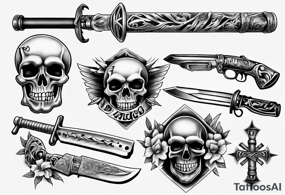 photorealistic chicano
weapons and gangsters tattoo idea