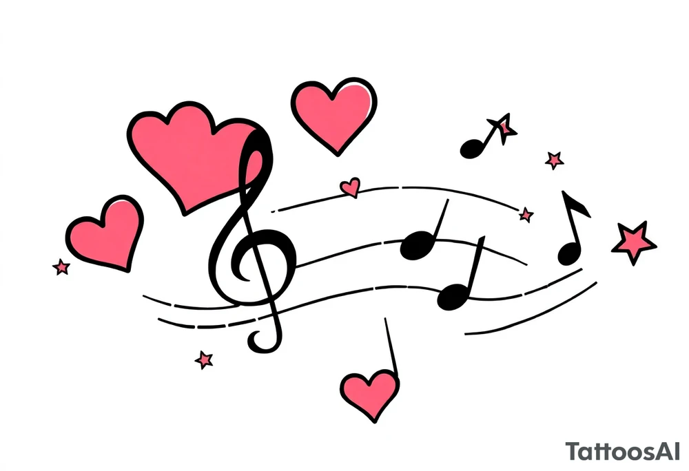 music notes with hearts and stars tattoo idea