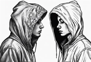 The side view of a person in a hoodie, looking down. tattoo idea