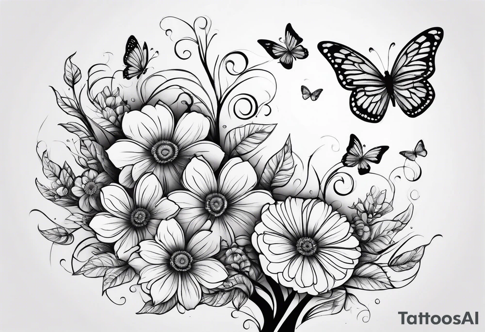 flowers tree butterflies tattoo idea
