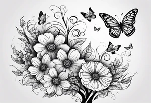 flowers tree butterflies tattoo idea