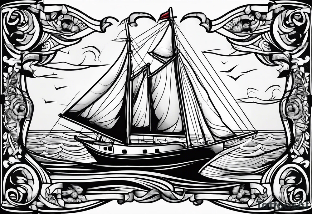 sailboat sail patched in such a way that it resembles a maritime lighthouse. tattoo idea