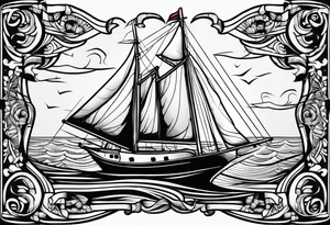 sailboat sail patched in such a way that it resembles a maritime lighthouse. tattoo idea