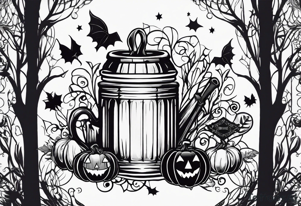 Trick or treat, 20 oz tumbler banner design, candy, minimalist, potions, brew, broom, spellbound tattoo idea