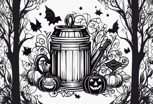 Trick or treat, 20 oz tumbler banner design, candy, minimalist, potions, brew, broom, spellbound tattoo idea