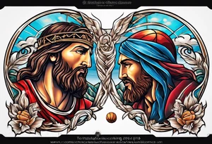 jesus christ and messi playing basketball tattoo idea