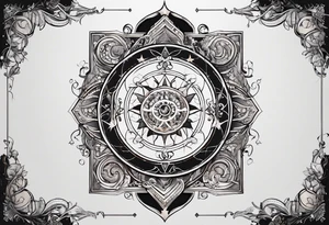 A tattoo design representing the interconnectedness of art, history, and cosmology, with elements of each intertwined in a visually striking way, tattoo idea