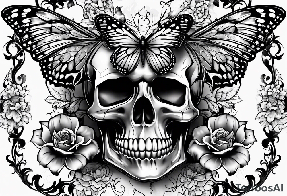 Butterfly with skull tattoo idea