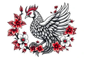 powerful japanese phenix surrounded by maple leaf and cherry blossom tattoo idea