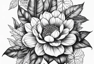 Front knee tattoo with fall colors, flowers, leaves, water tattoo idea