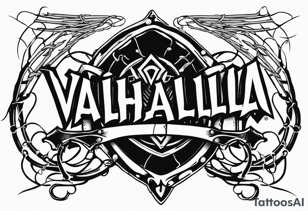 Valhalla sword shield barb wire tattoo idea