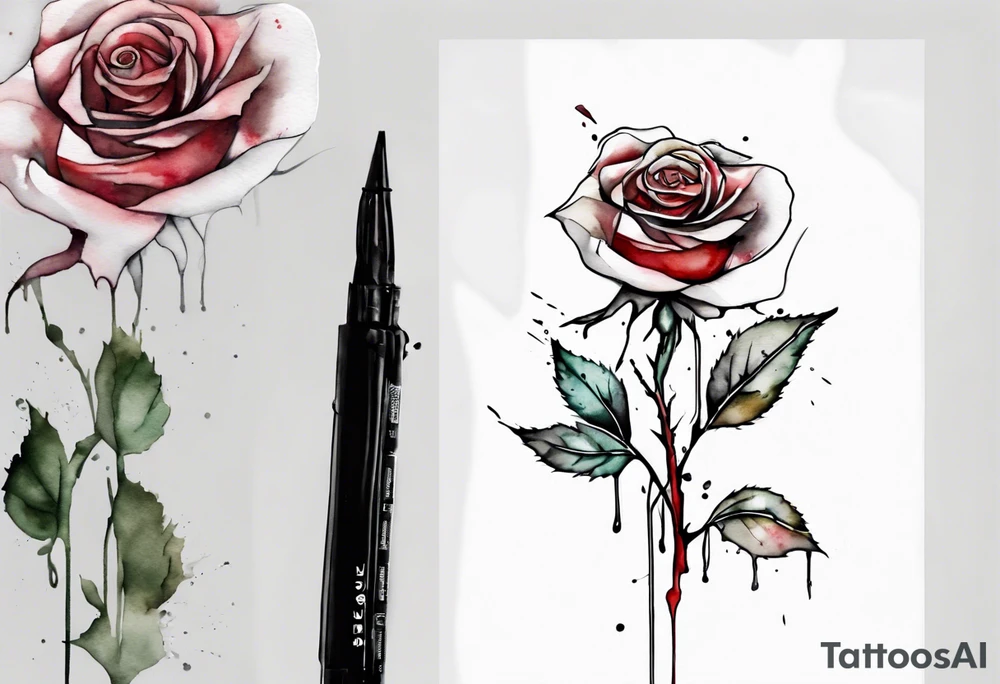 bleeding rose, tall, simple, one line, watercolor, replace the stem with the word Jesus tattoo idea