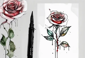 bleeding rose, tall, simple, one line, watercolor, replace the stem with the word Jesus tattoo idea