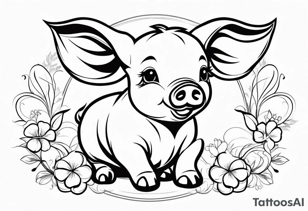 very cute happy piglet.
outline only.
black and white only.
only show the piglet. no extra lines or decoration.
no black shading.
dont make the ears too big.
draw only with very thin lines (1px)

should look like a tattoo that will only take 15 minutes to draw tattoo idea
