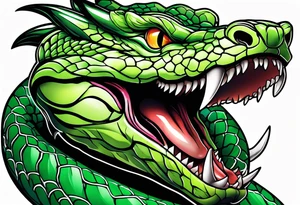 A green viper with mouth open showing fangs tattoo idea