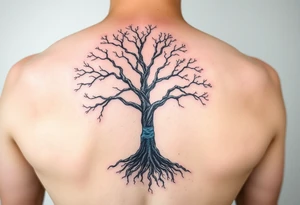 Black and white Tree with roots. Blue water inside the whole tree like veins tattoo idea