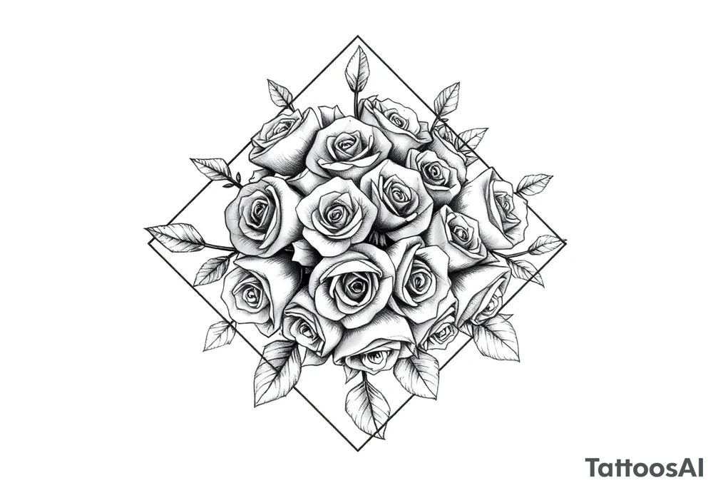 A lot of Small Roses inside a diamond shape tattoo idea
