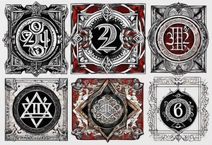 A card with 4 numbers (23, 16, 26 and 2) and with dagaz and fehu runes tattoo idea