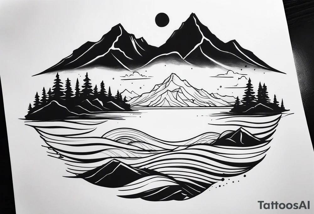 Mountain and sea tattoo idea