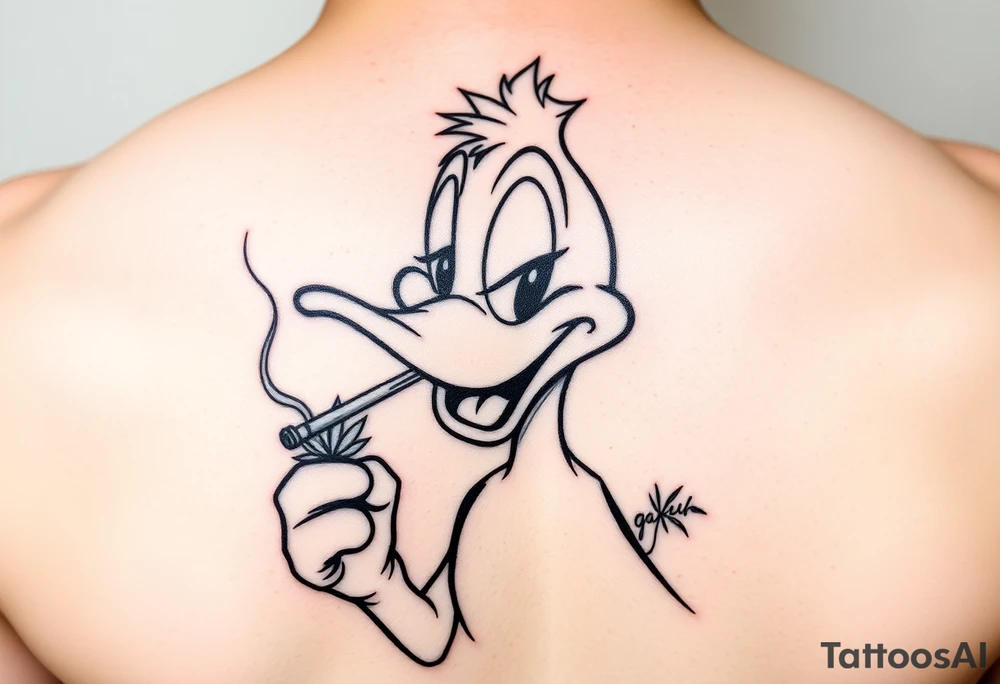 Daffy duck smoking a joint of marijuana tattoo idea