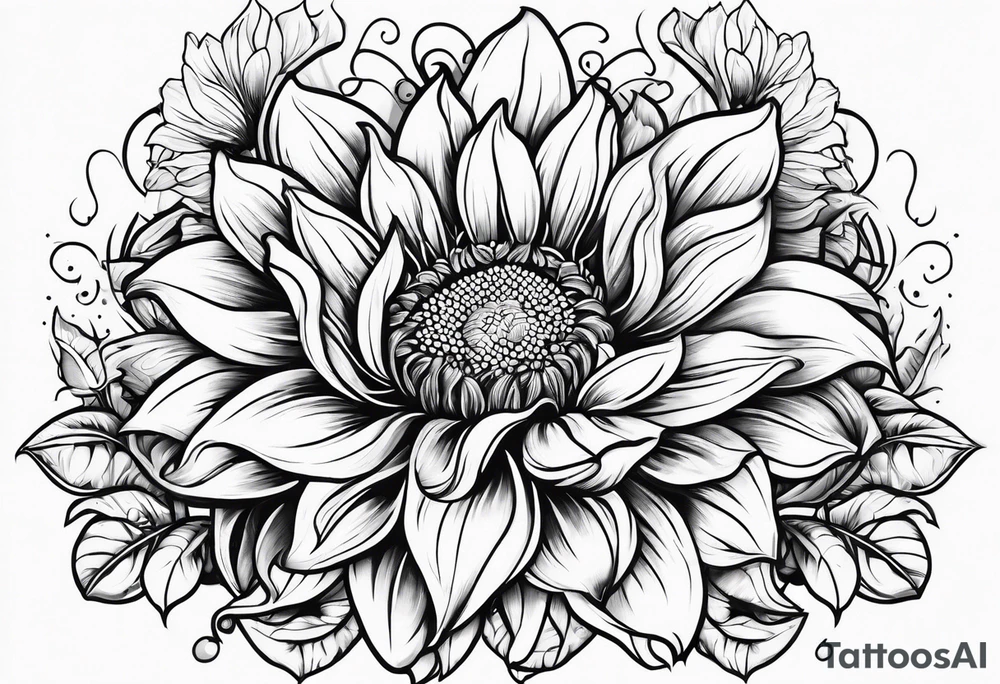 Sunflower, Rose, Lily tattoo idea