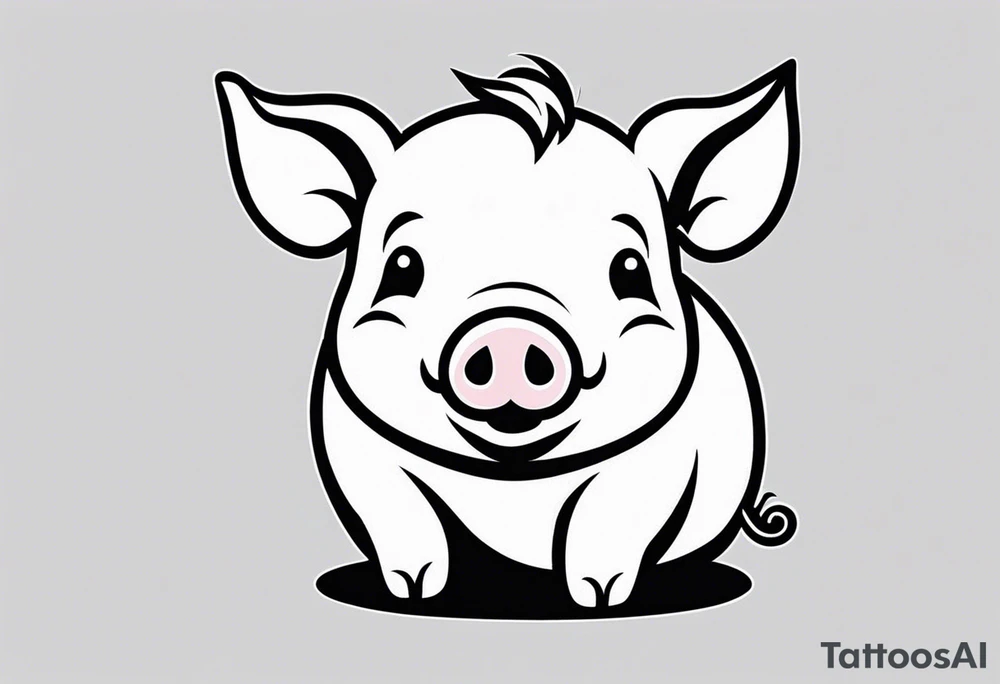very cute chubby happy piglet.
outline only.
black and white only.
only show the piglet. no extra lines or decoration.
no black shading tattoo idea