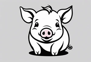 very cute chubby happy piglet.
outline only.
black and white only.
only show the piglet. no extra lines or decoration.
no black shading tattoo idea