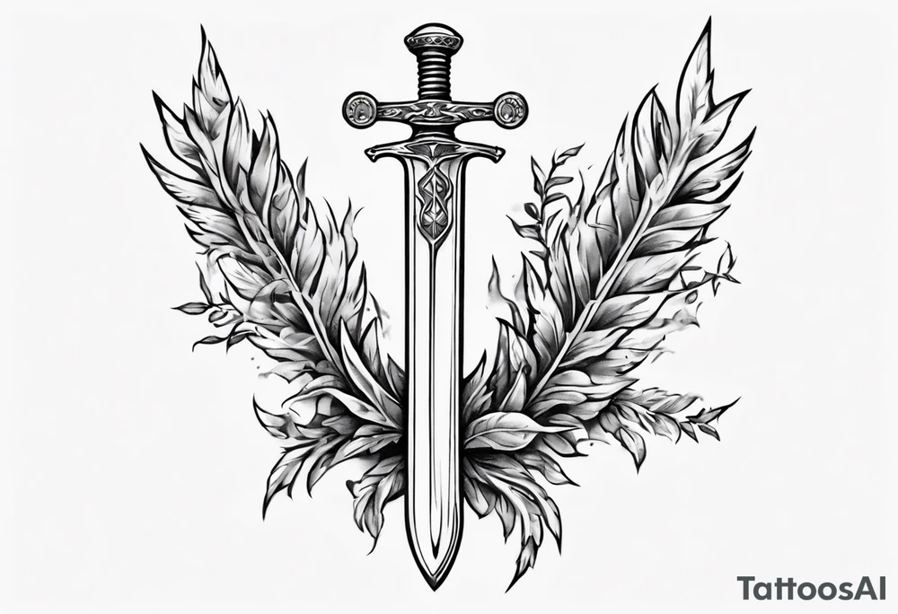 A sword through the number 13 centered in a laurel leaf wreath tattoo idea A sword through the number 13 centered in a laurel leaf wreath tattoo idea