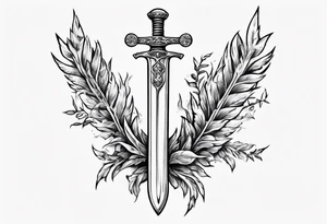 A sword through the number 13 centered in a laurel leaf wreath tattoo idea