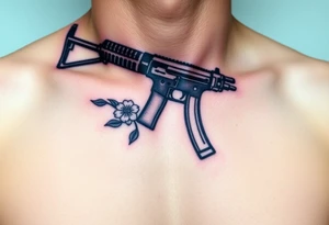 ak 47 black silhouette with floreal details tattoo idea