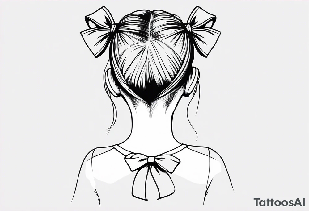 5 year old girl tattoo, facing away, hair partially up with a bow tattoo idea