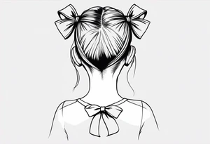 5 year old girl tattoo, facing away, hair partially up with a bow tattoo idea