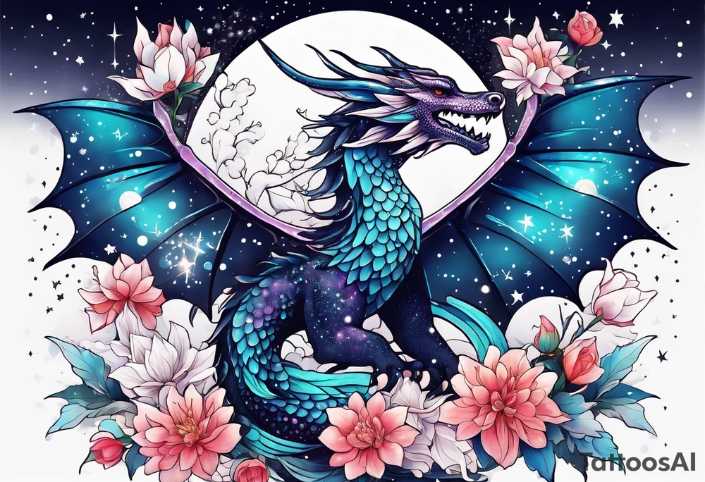 Constellation, wing , snow , cross , dragon female japan kawaii , flower tattoo idea