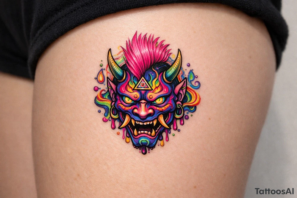 hannya mask pink mowhawk tattoo idea
