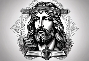 jesus leg tattoo with a cross and bible verse tattoo idea