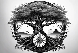 circle of life tree coming out of an hourglass tattoo idea
