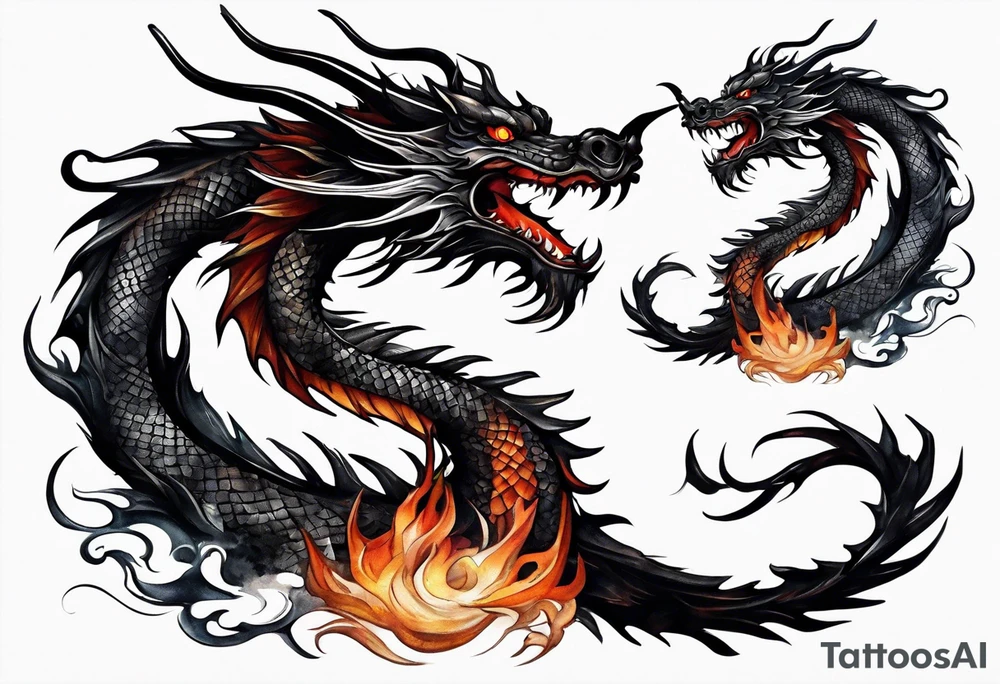 Full body black dragon wrapping around arm tattoo idea