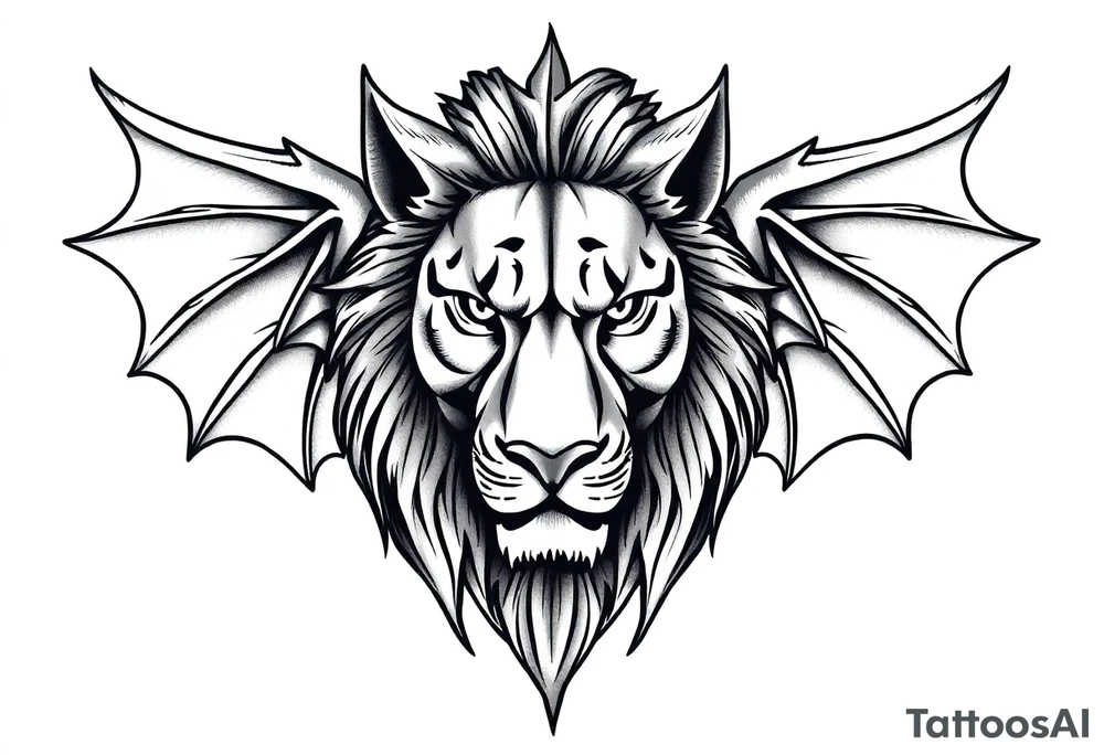 Female Lioness dragon face angel wings tattoo idea