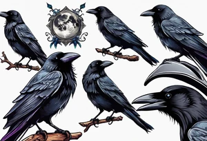 Silloutes of crow wearing witches hat tattoo idea
