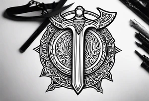 Valhalla shield sword axe fire tattoo idea