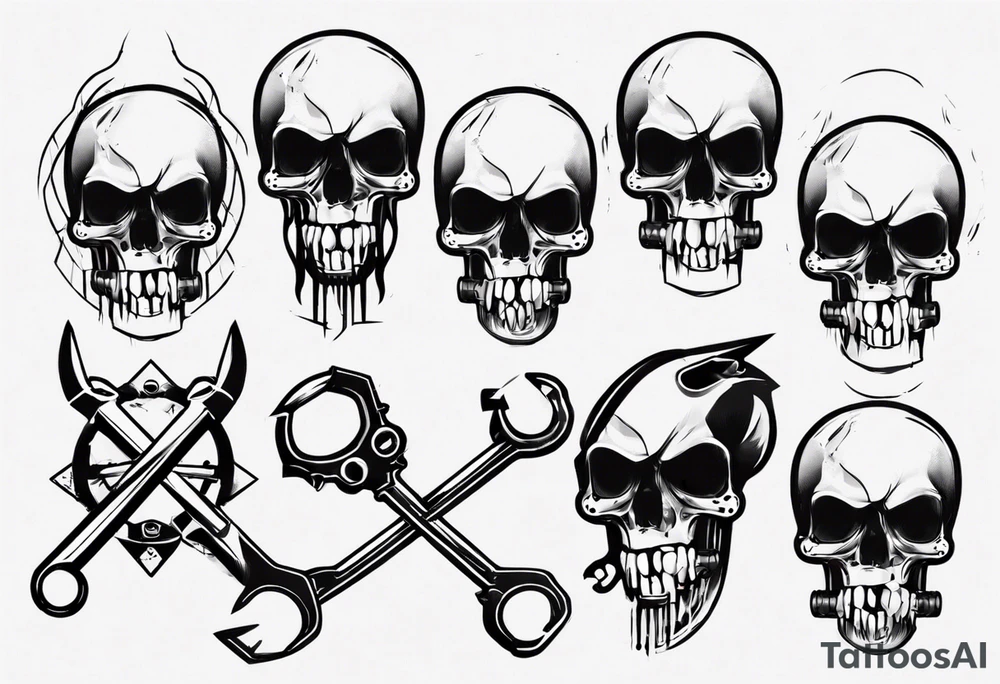 Skull with wrenches in mouth tattoo idea