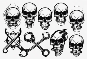 Skull with wrenches in mouth tattoo idea