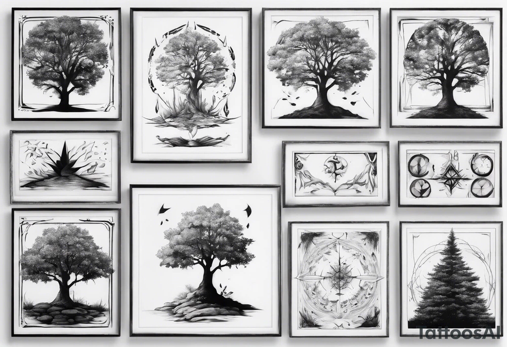 POV under a tree square framed minimalistic tattoo idea