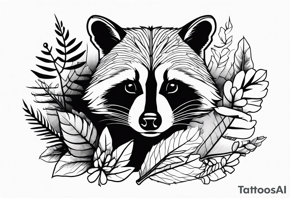 Raccoon in nature tattoo idea