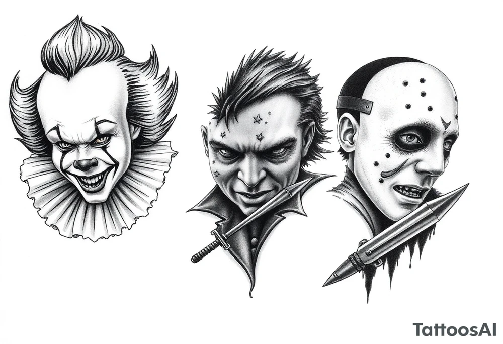 Pennywise, Freddy Krueger, Michael Meyers, and jason voorhees tattoo idea