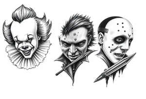 Pennywise, Freddy Krueger, Michael Meyers, and jason voorhees tattoo idea